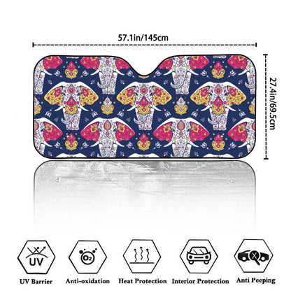 Indian Floral Elephant Pattern Print Car Windshield Sun Shade