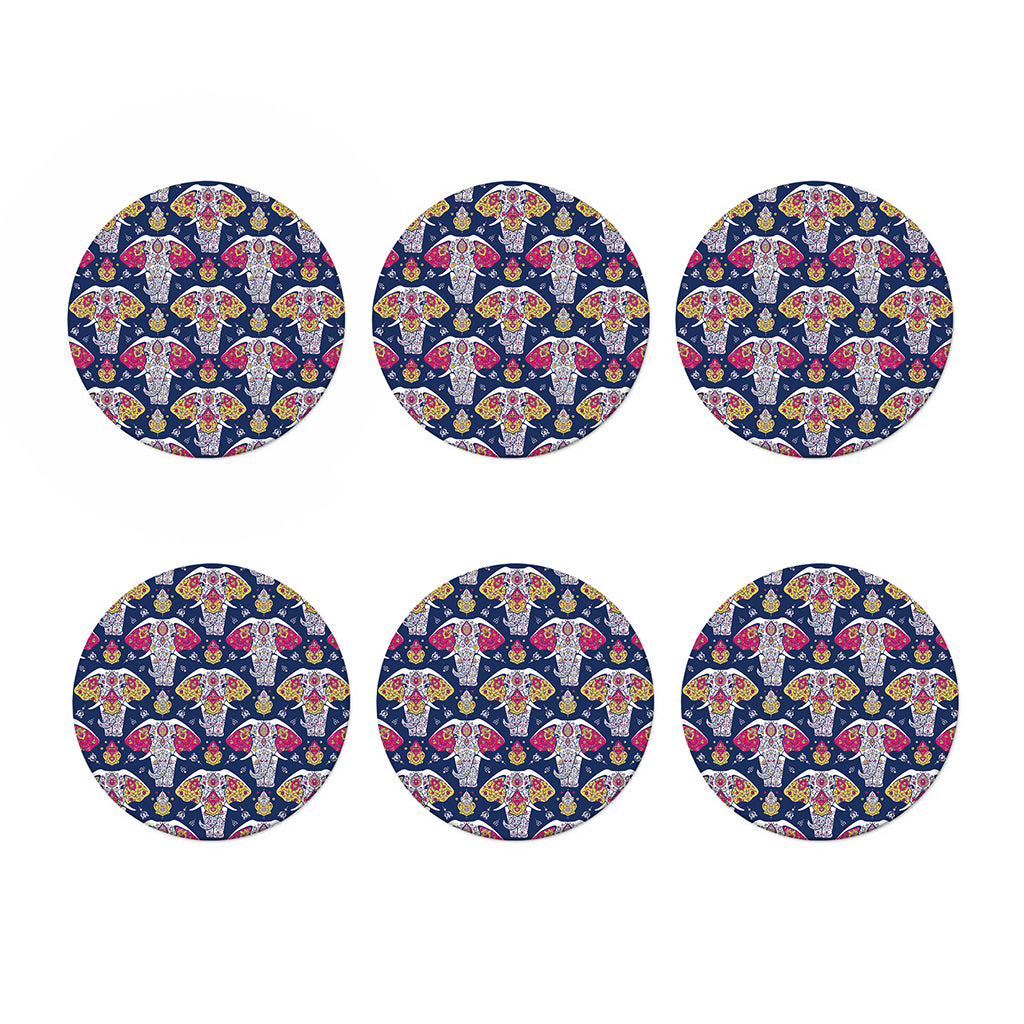 Indian Floral Elephant Pattern Print Coaster Set
