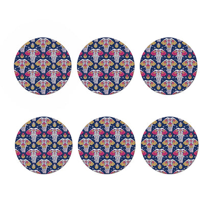 Indian Floral Elephant Pattern Print Coaster Set