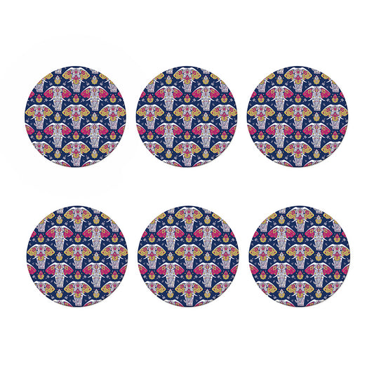 Indian Floral Elephant Pattern Print Coaster Set