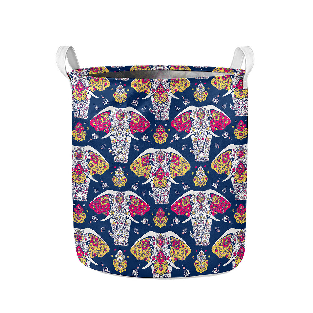 Indian Floral Elephant Pattern Print Collapsible Laundry Basket