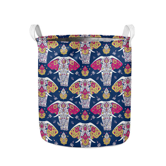 Indian Floral Elephant Pattern Print Collapsible Laundry Basket