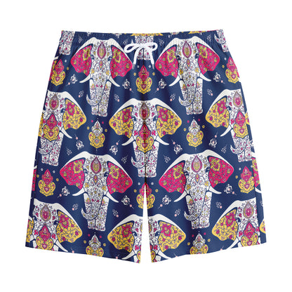 Indian Floral Elephant Pattern Print Cotton Shorts