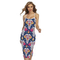 Indian Floral Elephant Pattern Print Cross Back Cami Dress