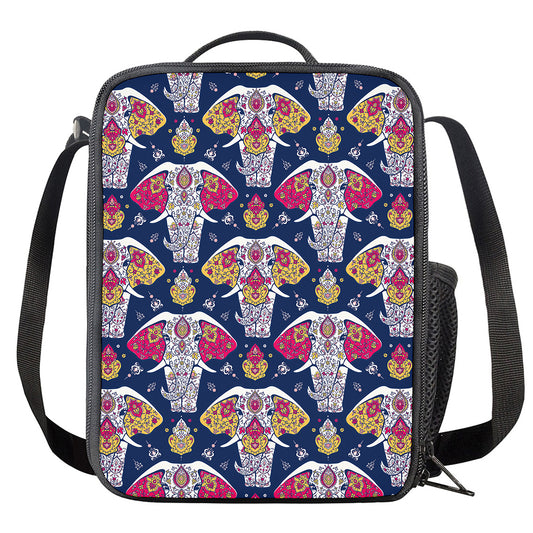 Indian Floral Elephant Pattern Print Crossbody Lunch Bag