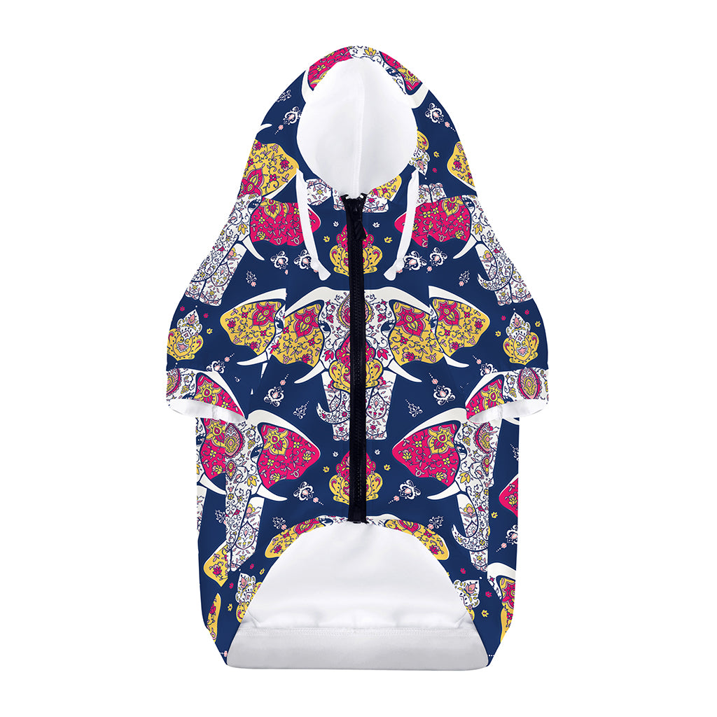 Indian Floral Elephant Pattern Print Dog Zip Up Hoodie