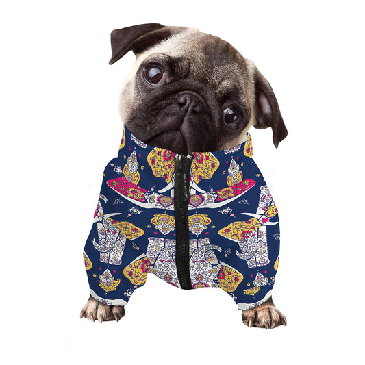 Indian Floral Elephant Pattern Print Dog Zip Up Jacket