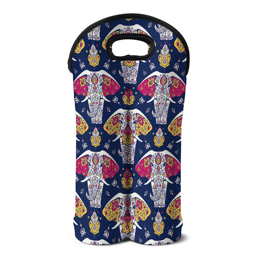 Indian Floral Elephant Pattern Print Double Neoprene Wine Tote