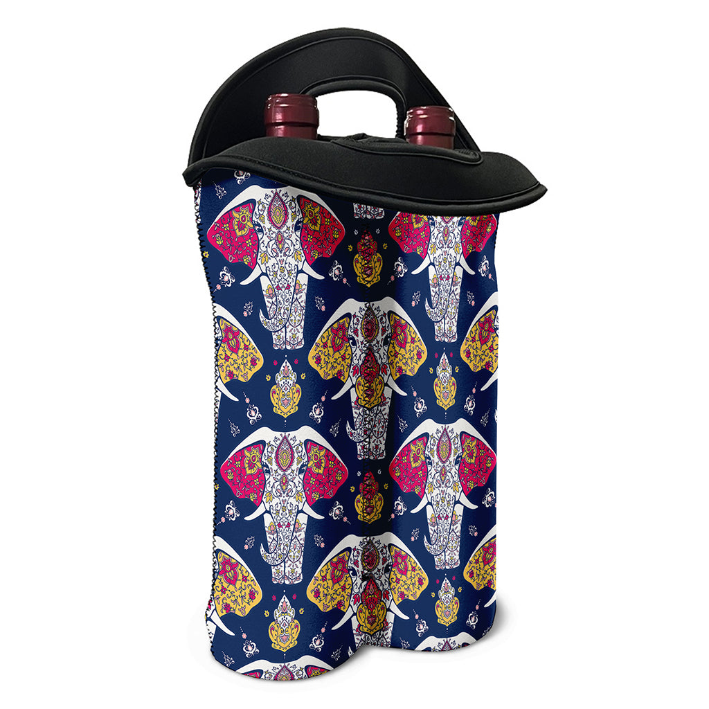 Indian Floral Elephant Pattern Print Double Neoprene Wine Tote
