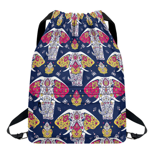 Indian Floral Elephant Pattern Print Drawstring Backpack