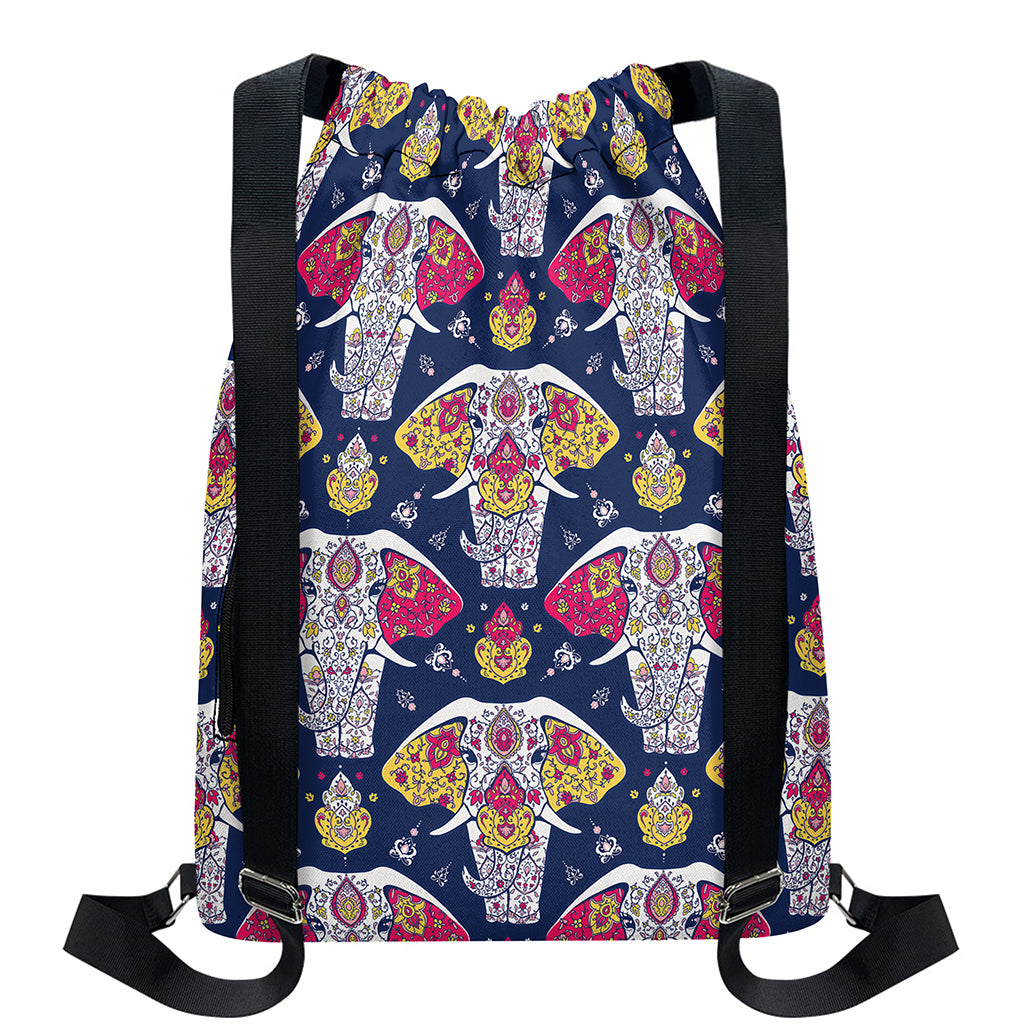 Indian Floral Elephant Pattern Print Drawstring Backpack