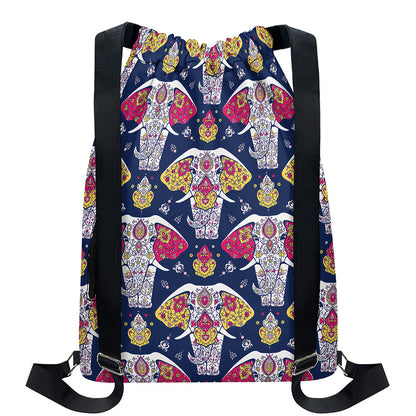 Indian Floral Elephant Pattern Print Drawstring Backpack
