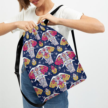 Indian Floral Elephant Pattern Print Drawstring Backpack