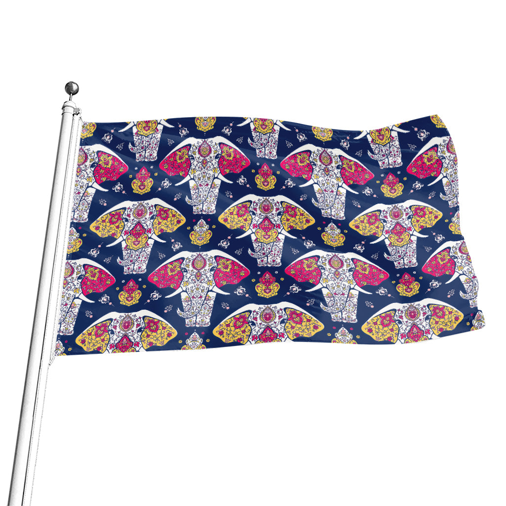 Indian Floral Elephant Pattern Print Flag