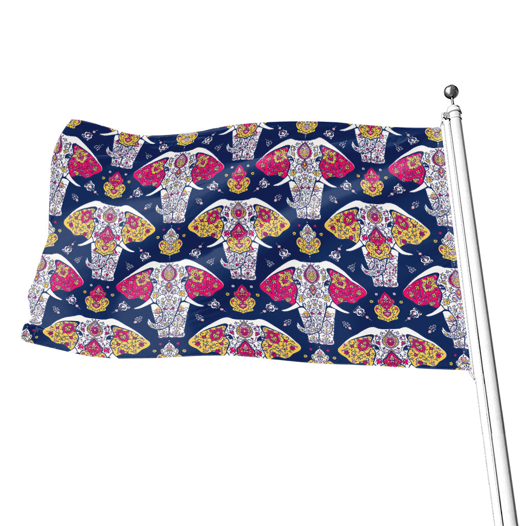 Indian Floral Elephant Pattern Print Flag