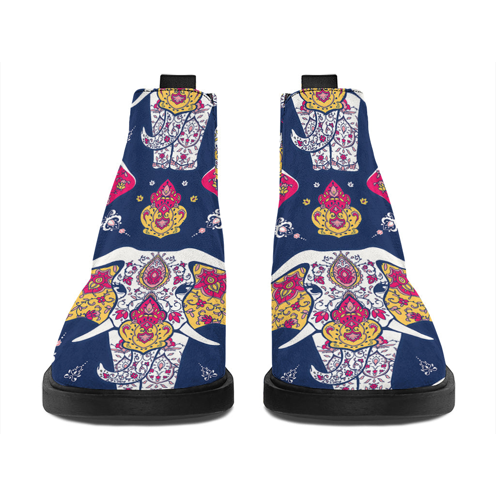 Indian Floral Elephant Pattern Print Flat Ankle Boots