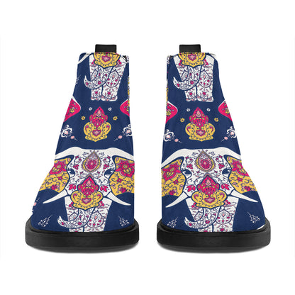 Indian Floral Elephant Pattern Print Flat Ankle Boots