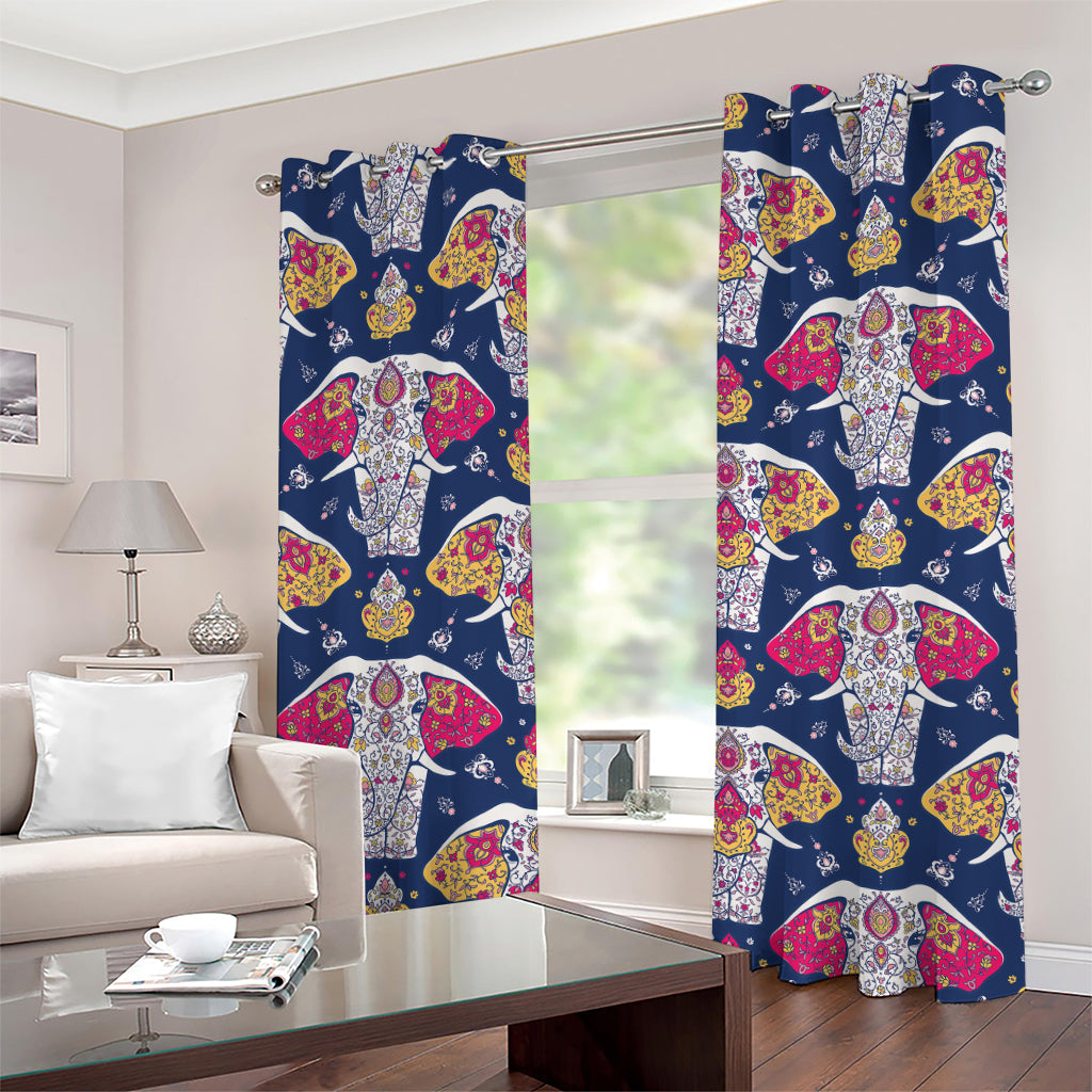 Indian Floral Elephant Pattern Print Grommet Curtains