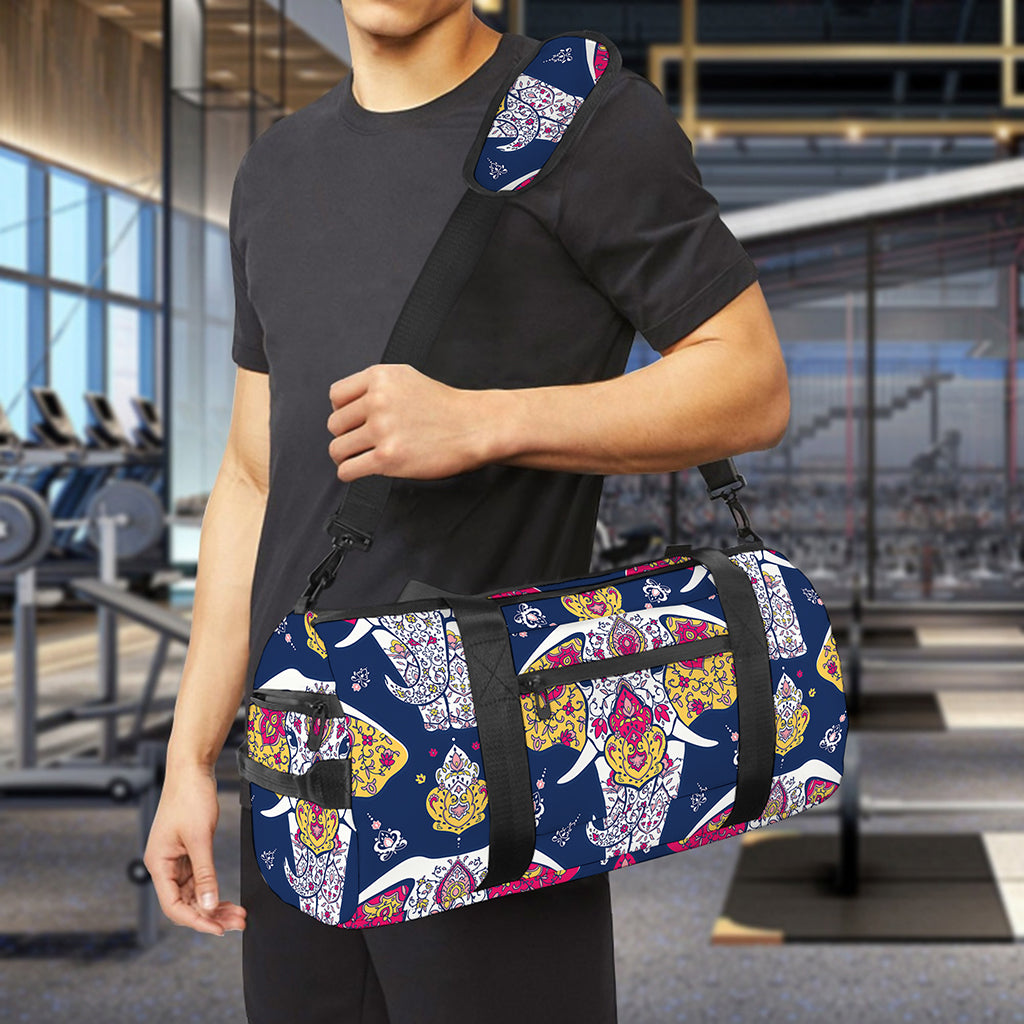 Indian Floral Elephant Pattern Print Gym Bag