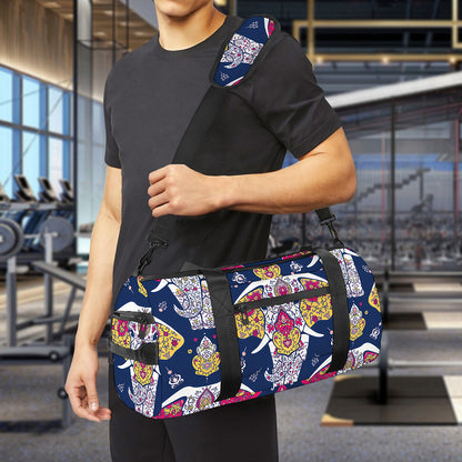 Indian Floral Elephant Pattern Print Gym Bag