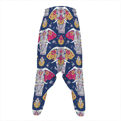Indian Floral Elephant Pattern Print Hammer Pants