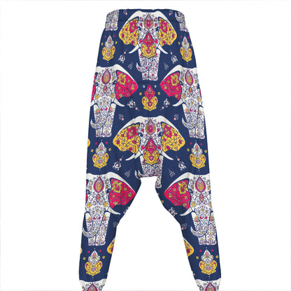 Indian Floral Elephant Pattern Print Hammer Pants