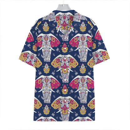 Indian Floral Elephant Pattern Print Hawaiian Shirt