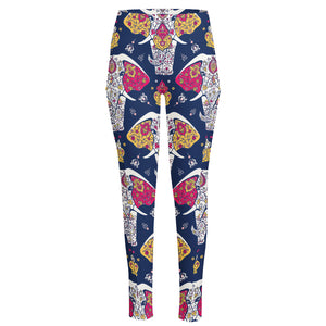 Indian Floral Elephant Pattern Print High-Waisted Pocket Leggings