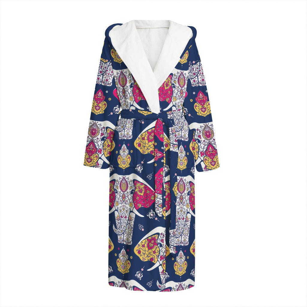 Indian Floral Elephant Pattern Print Hooded Bathrobe