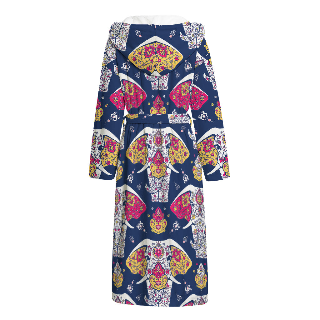 Indian Floral Elephant Pattern Print Hooded Bathrobe