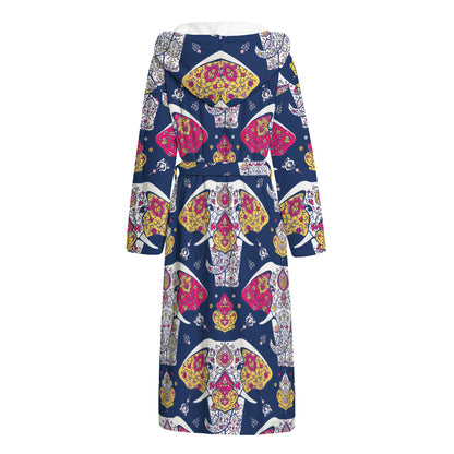 Indian Floral Elephant Pattern Print Hooded Bathrobe