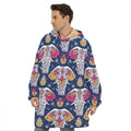 Indian Floral Elephant Pattern Print Hoodie Blanket