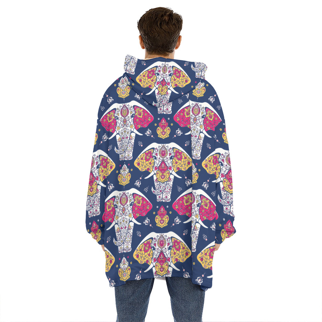 Indian Floral Elephant Pattern Print Hoodie Blanket