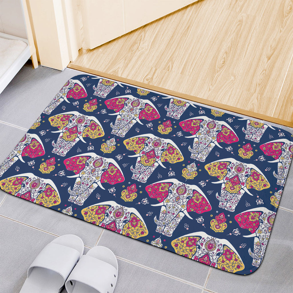 Indian Floral Elephant Pattern Print Indoor Door Mat
