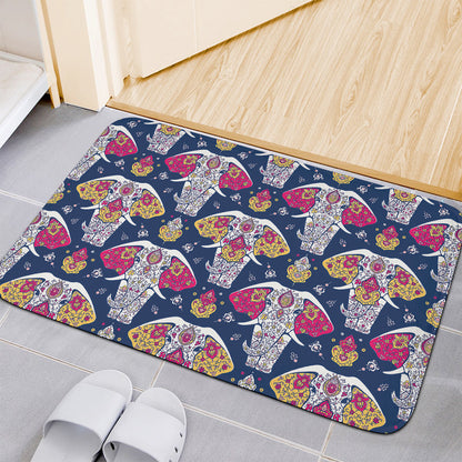 Indian Floral Elephant Pattern Print Indoor Door Mat