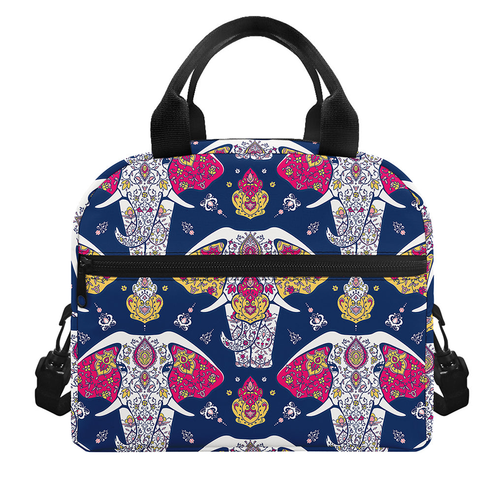 Indian Floral Elephant Pattern Print Insulated Lunch Bag