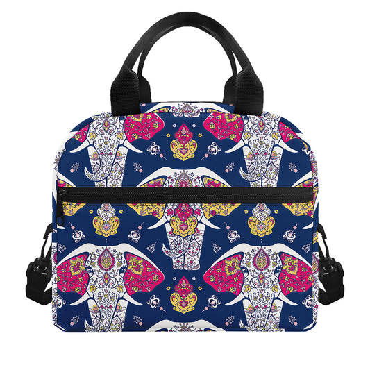 Indian Floral Elephant Pattern Print Insulated Lunch Bag