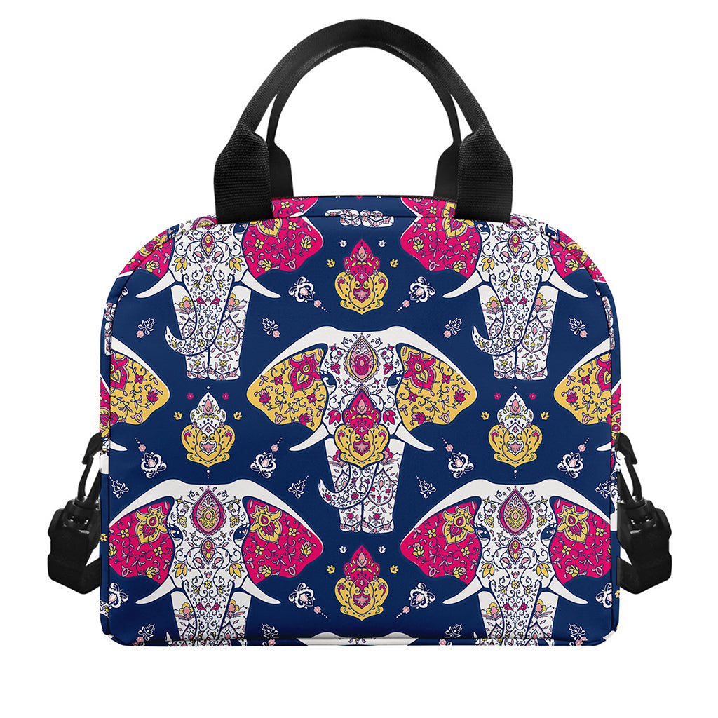 Indian Floral Elephant Pattern Print Insulated Lunch Bag