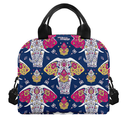 Indian Floral Elephant Pattern Print Insulated Lunch Bag