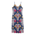 Indian Floral Elephant Pattern Print Jersey Midi Cami Dress
