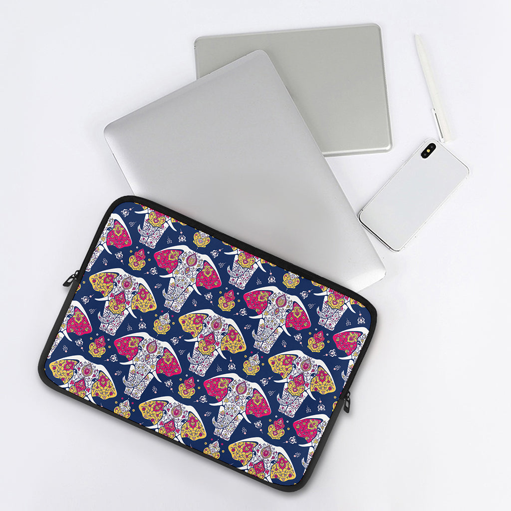 Indian Floral Elephant Pattern Print Laptop Sleeve