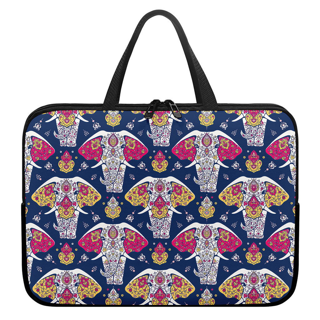 Indian Floral Elephant Pattern Print Laptop Sleeve With Handle
