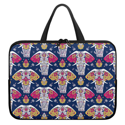 Indian Floral Elephant Pattern Print Laptop Sleeve With Handle