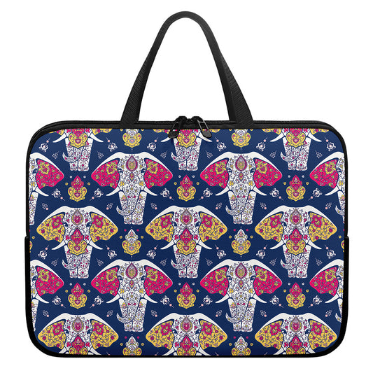 Indian Floral Elephant Pattern Print Laptop Sleeve With Handle