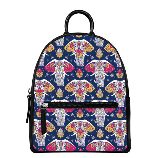 Indian Floral Elephant Pattern Print Leather Backpack