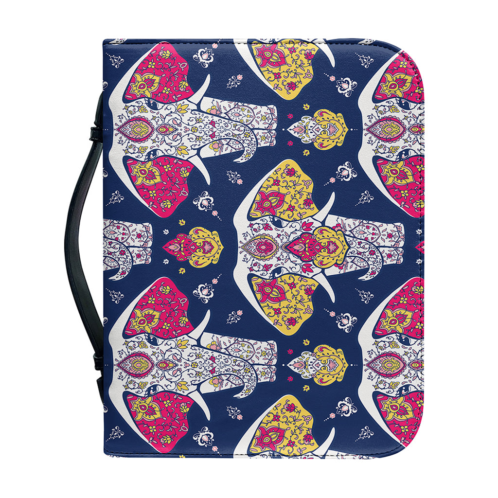Indian Floral Elephant Pattern Print Leather Bible Cover