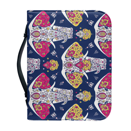 Indian Floral Elephant Pattern Print Leather Bible Cover