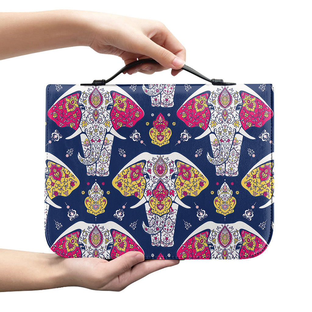 Indian Floral Elephant Pattern Print Leather Bible Cover