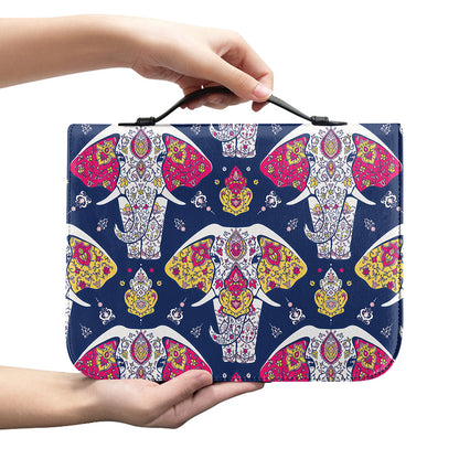 Indian Floral Elephant Pattern Print Leather Bible Cover