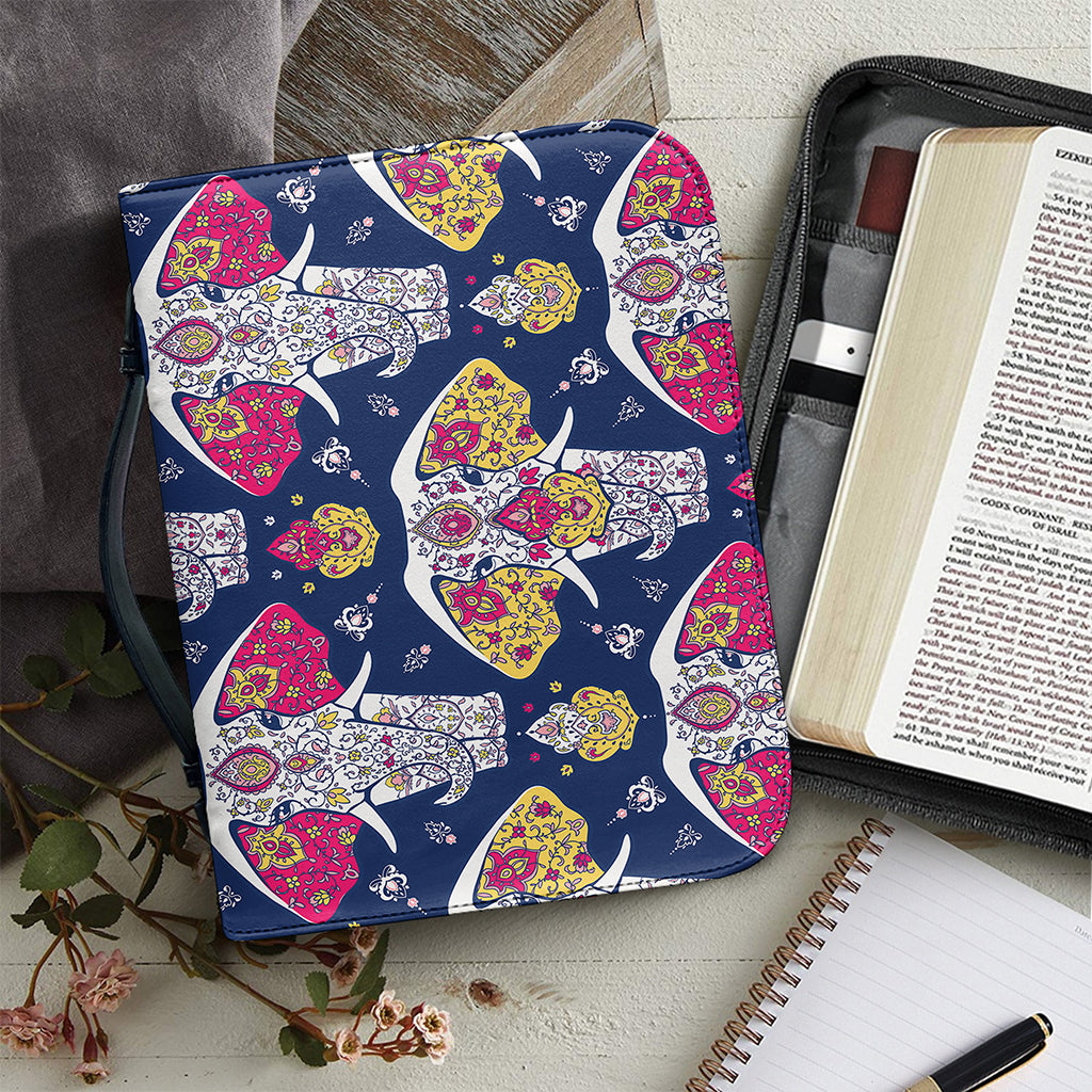 Indian Floral Elephant Pattern Print Leather Bible Cover